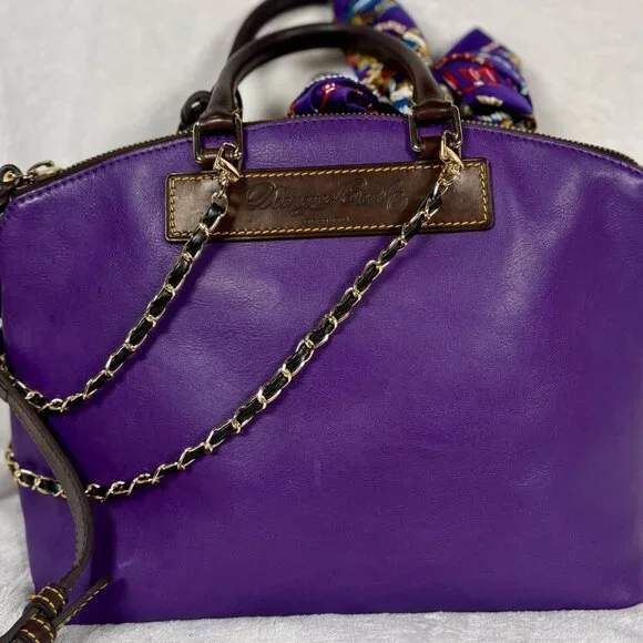Dooney &  Bourke Purple Florentine Vachetta Dillen Satchel with Scarf and Chains - Picture 6 of 12